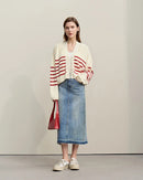 Dropped-Shoulder V-Neck Striped Cardigan Sweater