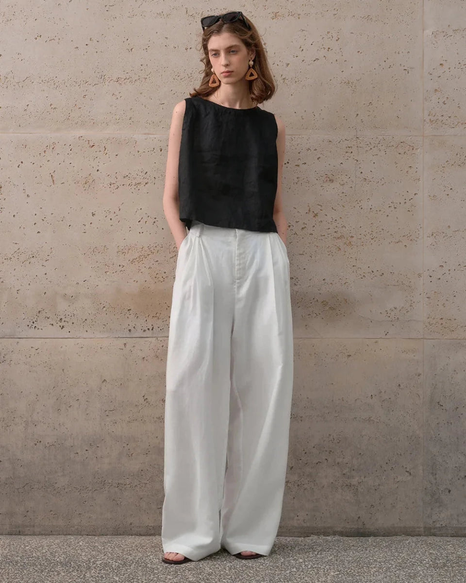 Casual Linen High-Waisted Loose Wide-Leg Pants