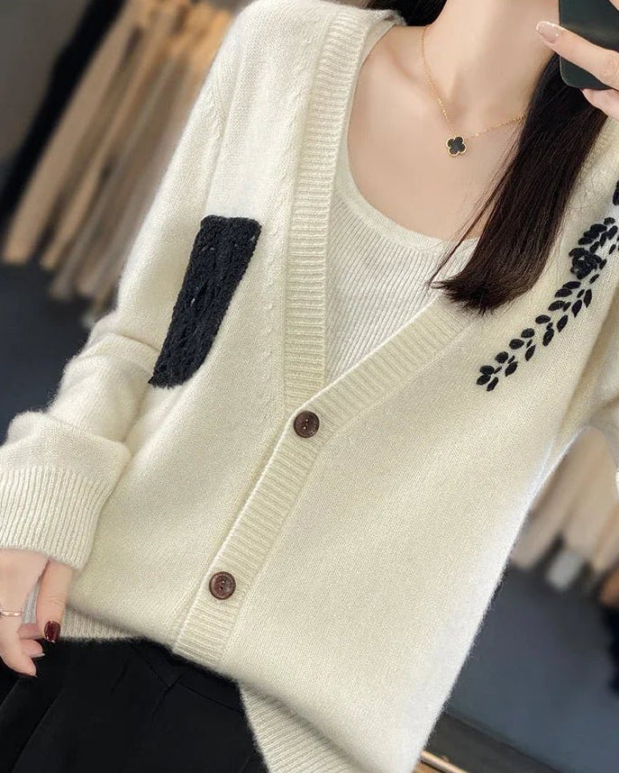 Crochet Merino Wool V-neck Cardigan