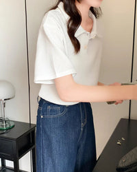 Casual Loose Waffle Knit Polo Top