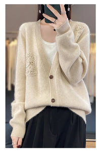 Crochet Merino Wool V-neck Cardigan