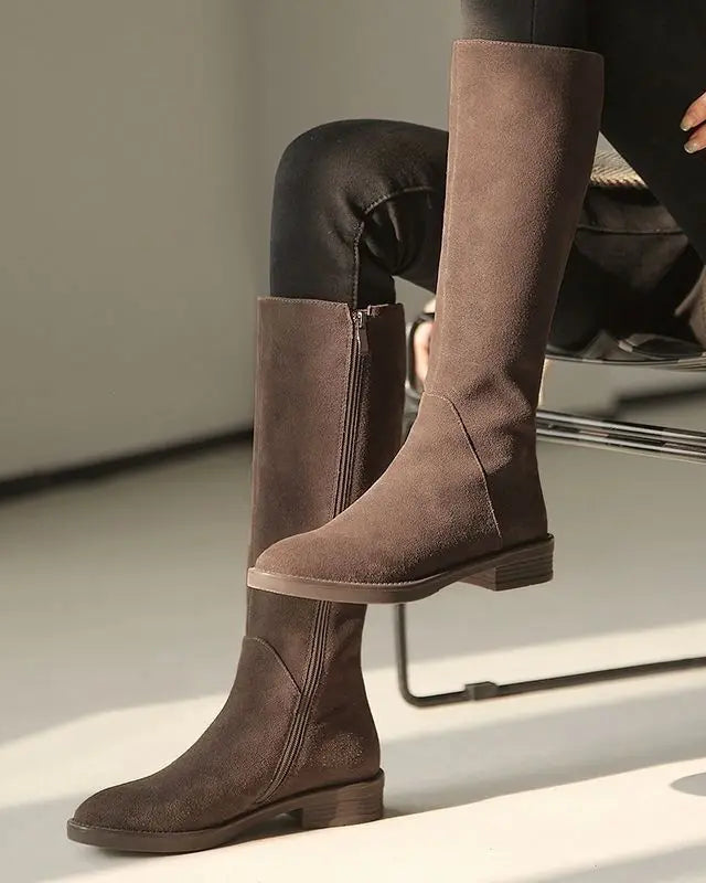 Suede Zip Knee Plush-High Boots