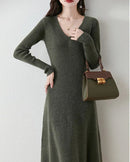 Merino Wool V-Neck A-Line Knit Dress