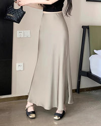 Satin High-Waist Midi Skirt