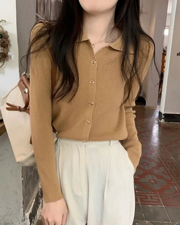 Polo Lapel Knit Cardigan