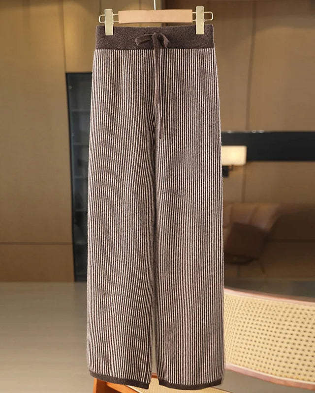 Merino Wool Striped Wide-Leg Trousers