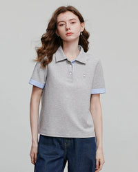 Embroidered Piqué Short Sleeve Top