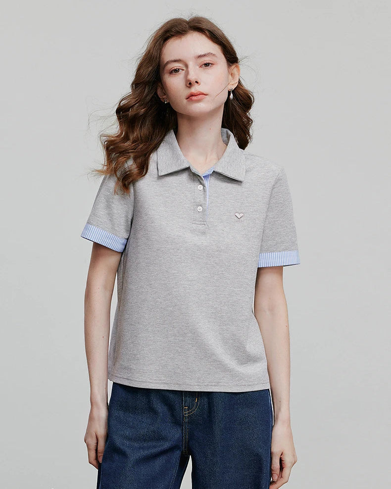 Embroidered Piqué Short Sleeve Top