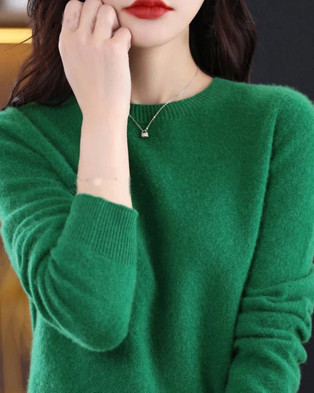 Wool Crew Neck Long-Sleeved Pullover Sweater
