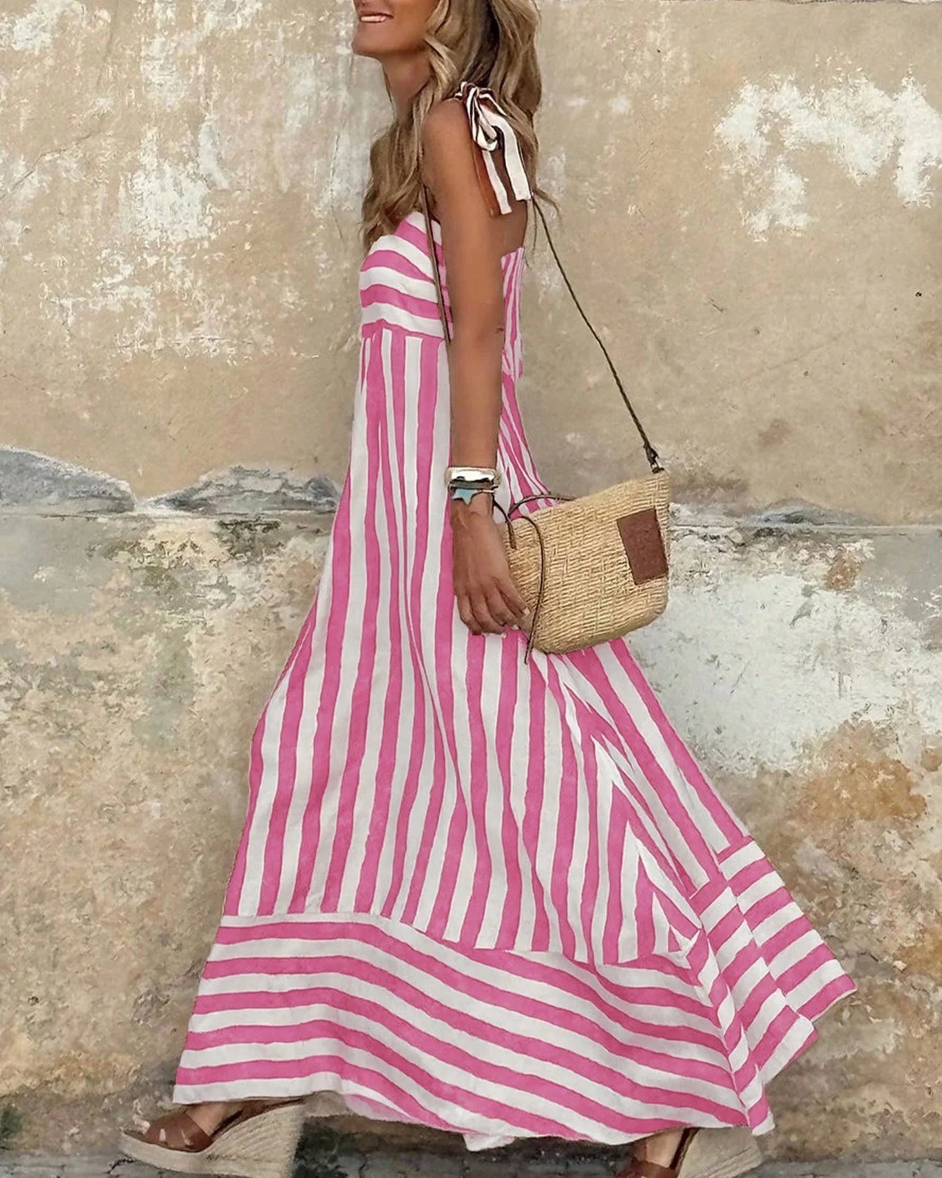 Bohemian Striped Sheer Maxi Dress