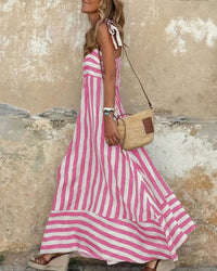 Bohemian Striped Sheer Maxi Dress