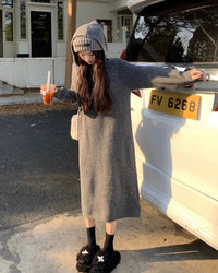 Wool V-Neck Relaxed Knit Dress