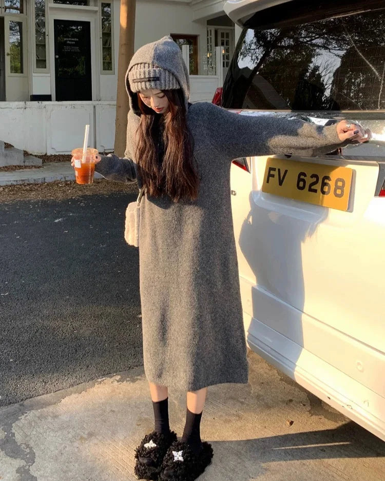 Wool V-Neck Relaxed Knit Dress