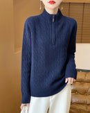 Wool Stand-Collar Half-Zip Thick Pullover Sweater