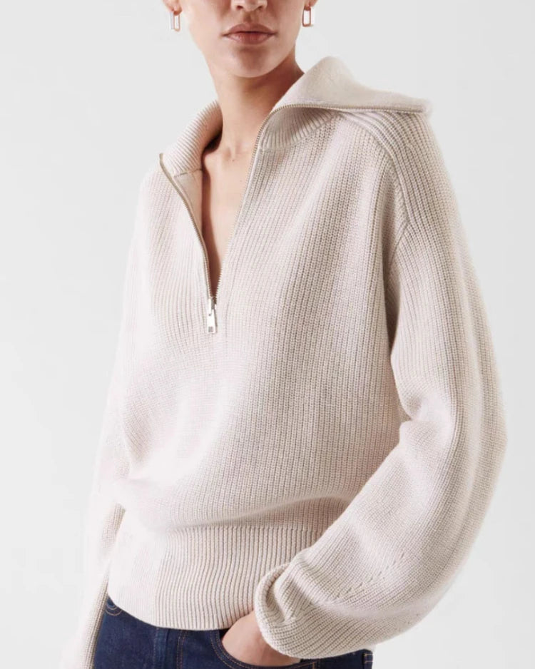 Oversized Knit Turtleneck Zipper Pullover Sweater