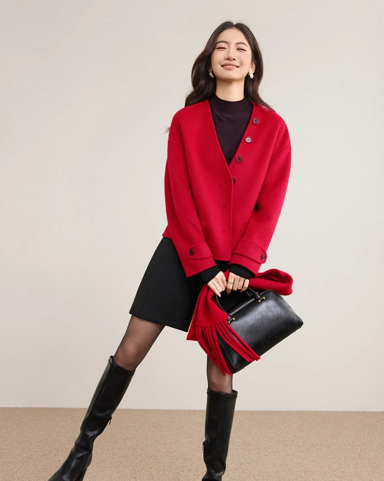 Detachable Scarf Collar Wool Coat