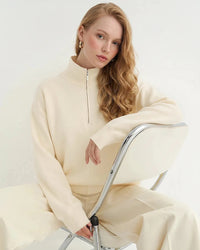Relaxed-Fit Zip-Up Mock-Neck Sweater