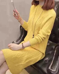 Mock-Neck Ribbed Knit Midi Sweater Dress
