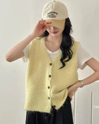 V-Neck Button Knit Sweater Vest