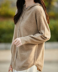 Merino Wool Solid Hooded Pocket Long Knit Cardigan