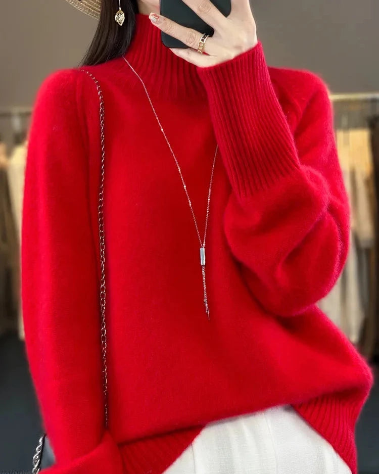 Raglan Merino Wool Mock Neck Sweater