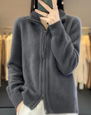Merino Wool Blend Double Zip Tassel Open Cardigan