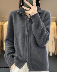 Merino Wool Blend Double Zip Tassel Open Cardigan
