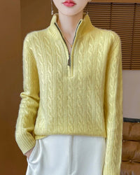 Wool Stand-Collar Half-Zip Thick Pullover Sweater