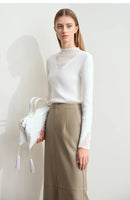 Turtleneck Sheer Panel Slim Top