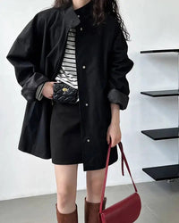 Solid Mandarin Collar Single-Breasted Short Trench Coat