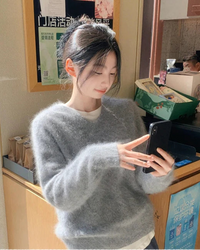 Cashmere Fluffy V-Neck Pullover