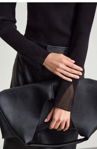 Turtleneck Sheer Panel Slim Top