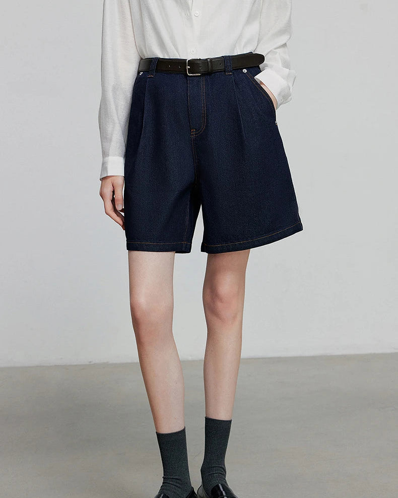 Wide-Leg Denim Shorts
