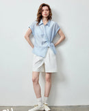 Lyocell Blend Asymmetric Waist-Cinched Shirt