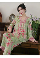 Chinese Style Button Satin Shirt & Trousers Pajama Set