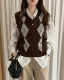 Plaid Wool V Neck Sweater Vest