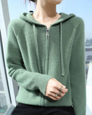 Wool Solid Hooded Zip-Up Open Cardigan Sweater