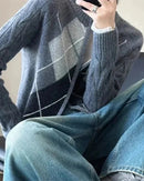 Argyle Merino Wool Zip Cardigan