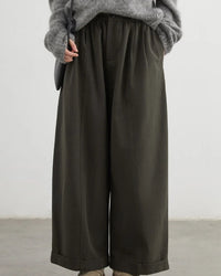High-Waist Pleated Wide-Leg Casual Trousers