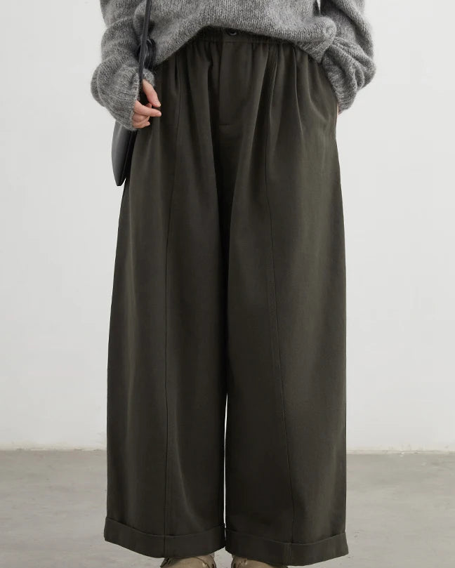 High-Waist Pleated Wide-Leg Casual Trousers