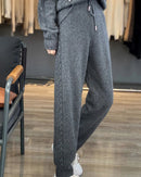 Wool Blend Hooded Zip Cardigan & Wide-Leg Pants Set