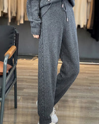 Wool Blend Hooded Zip Cardigan & Wide-Leg Pants Set