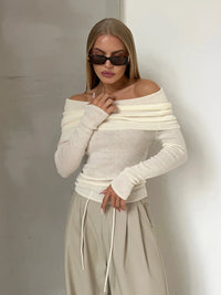 Off Shoulder Slim Fit Knitted Pullover