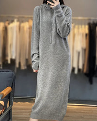 Drawstring Hooded Wool Dress