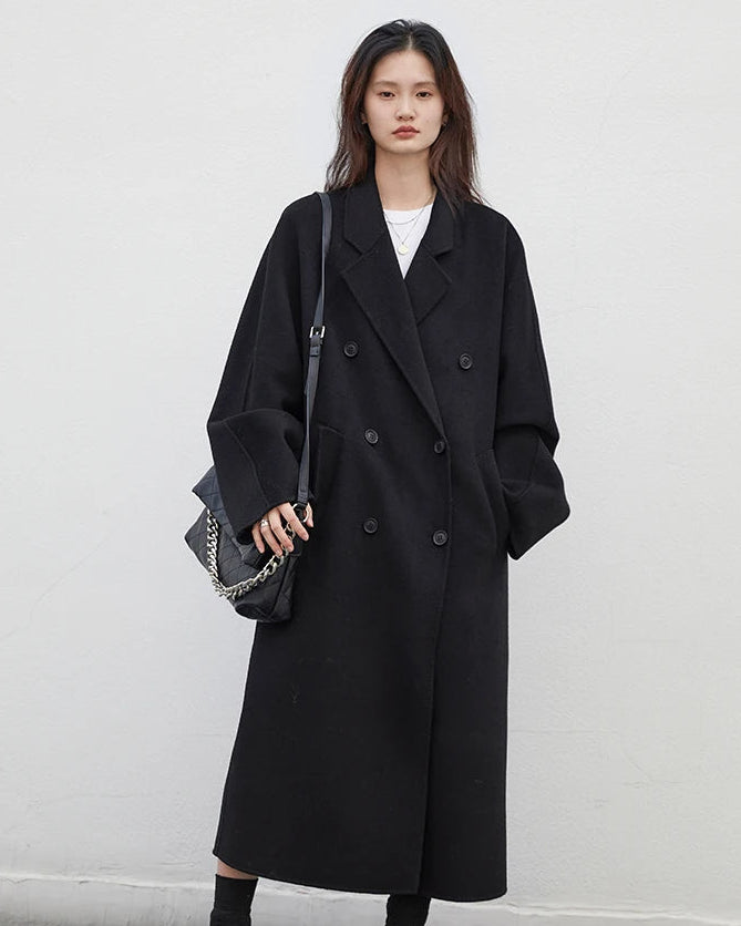 Long Double-Faced Wool Blend Coat