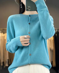 Merino Wool Round Neck Knit Cardigan