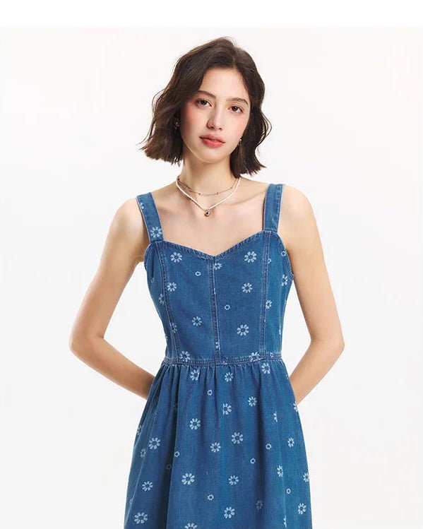 New Full-Print Refreshing Denim Maxi Dress