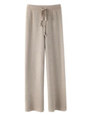 High-Waist Knit Wide-Leg Pants with Tie Belt