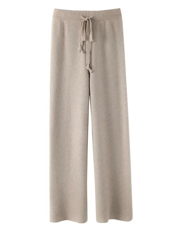 High-Waist Knit Wide-Leg Pants with Tie Belt