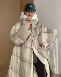 Layered-Look Hooded Cotton-Padded Coat